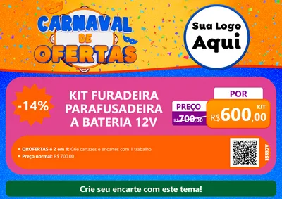 Modelo de Cartaz para Cartaz A4 Horizontal com o tema Carnaval de Ofertas para Maquinas e Ferramentas