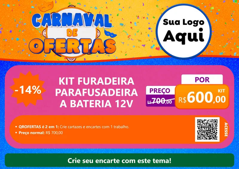 Modelo de Cartaz para Cartaz A4 Horizontal com o tema Carnaval de Ofertas para Maquinas e Ferramentas