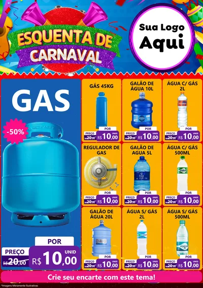 Modelo de Encarte para Encarte A4 Vertical com o tema Esquenta de Carnaval para Água e gás