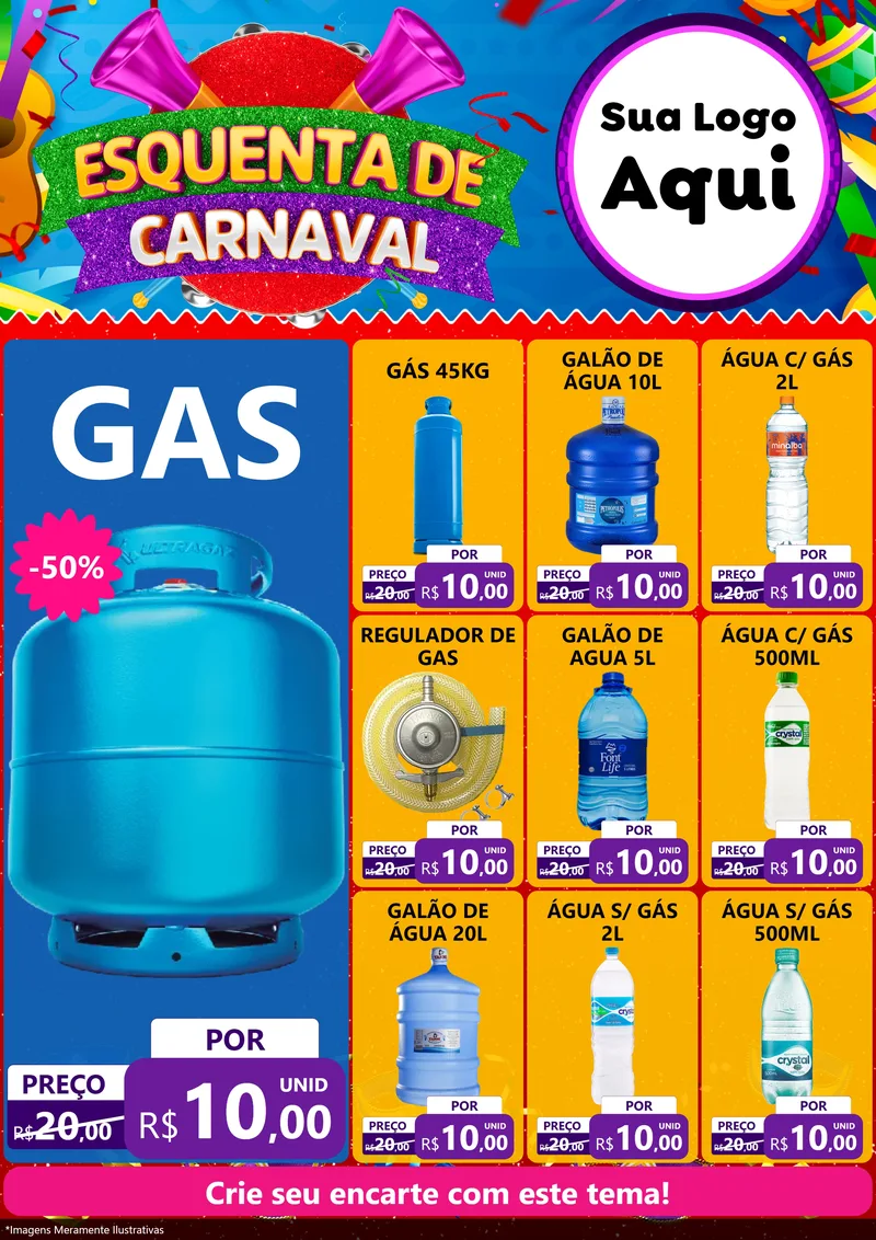 Modelo de Encarte para Encarte A4 Vertical com o tema Esquenta de Carnaval para Água e gás