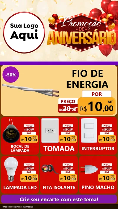 Modelo de Rede Social para Stories com o tema Promoção de Aniversário para Materiais Elétricos