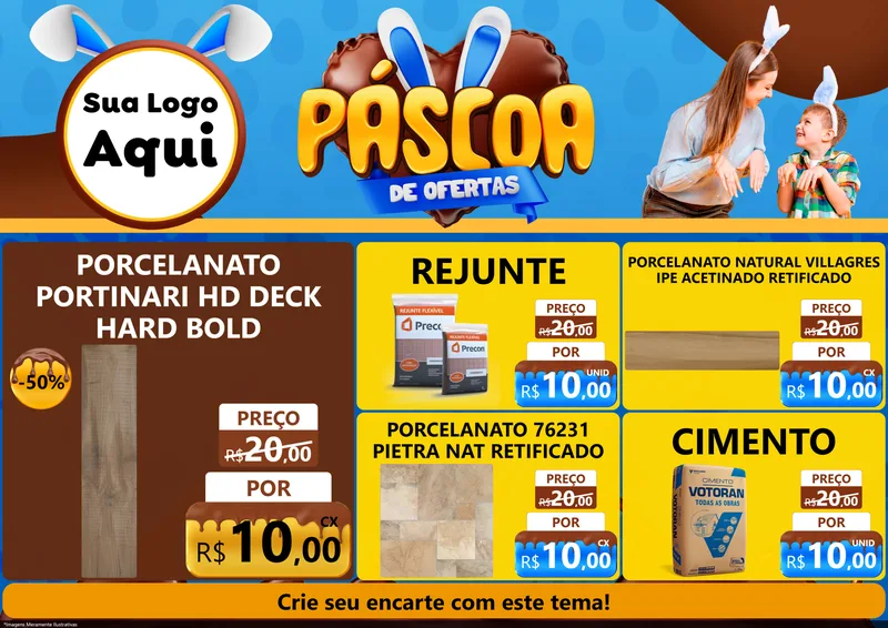 Modelo de Encarte para Encarte A4 Horizontal com o tema Páscoa de Ofertas para Pisos e revestimentos