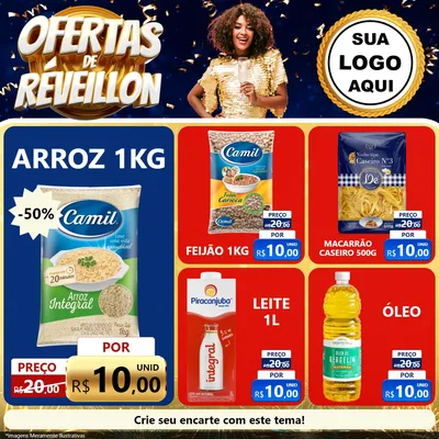 Modelo de Rede Social para Feed Facebook com o tema Ofertas de Réveillon para Supermercado