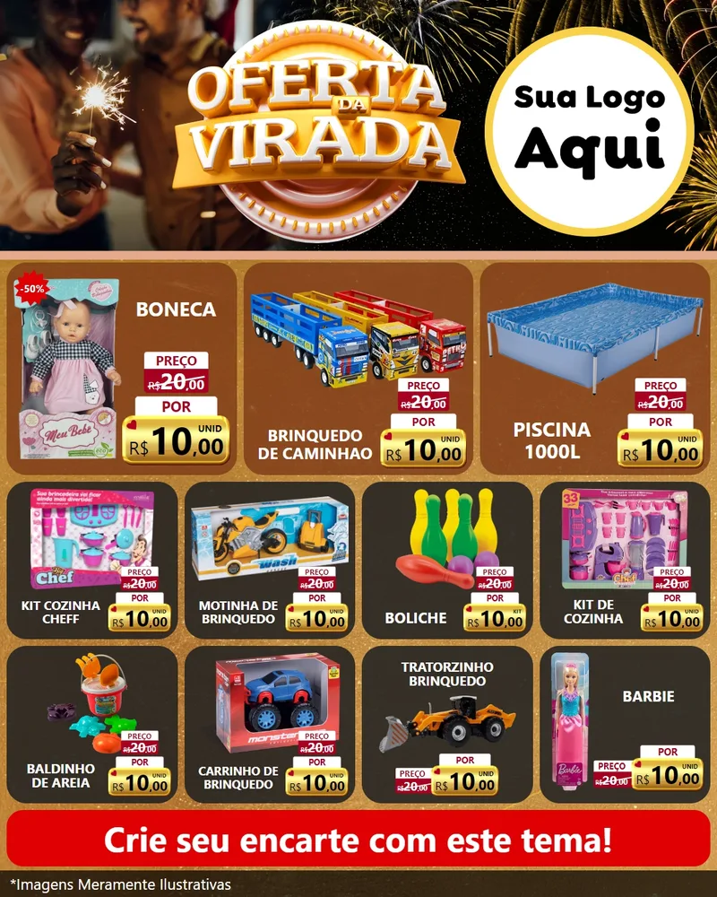 Modelo de Rede Social para Feed Instagram com o tema Oferta da Virada para Brinquedos