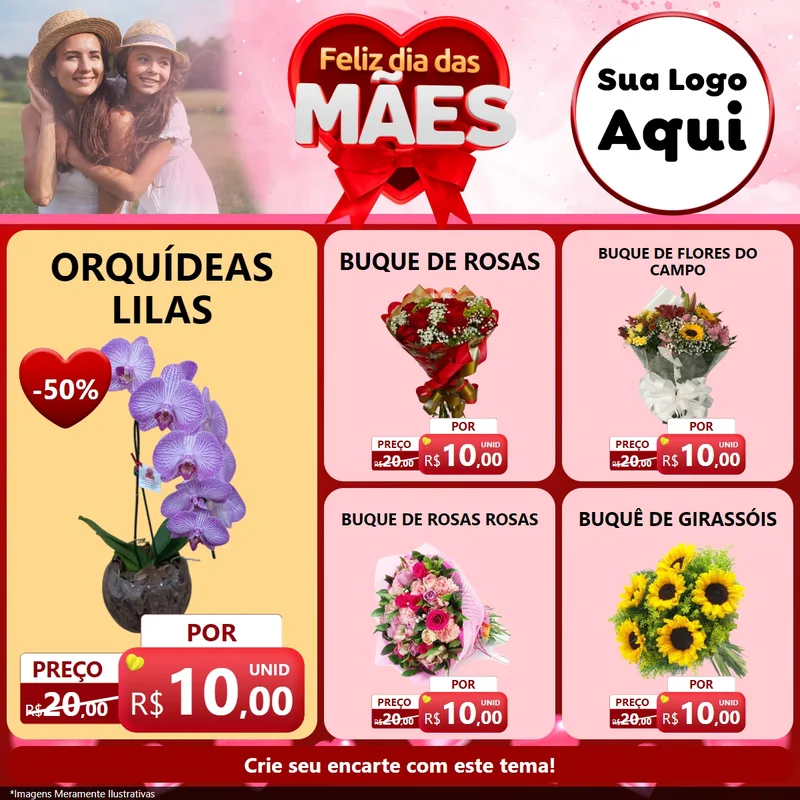 Modelo de Rede Social para Feed Facebook com o tema Feliz Dia Das Mães para Floricultura e jardim