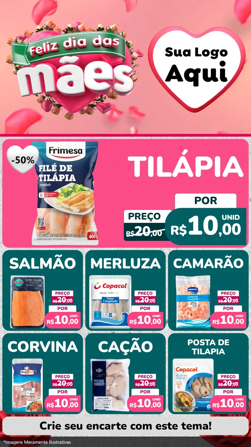 Modelo de Rede Social para Stories com o tema Feliz Dia das Mães para Peixaria