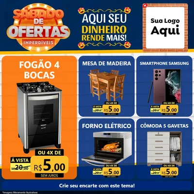 Modelo de Rede Social para Feed Facebook com o tema Sábado de Ofertas Imperdíveis para Móveis e Eletro