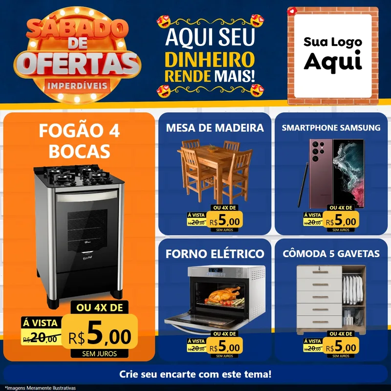 Modelo de Rede Social para Feed Facebook com o tema Sábado de Ofertas Imperdíveis para Móveis e Eletro