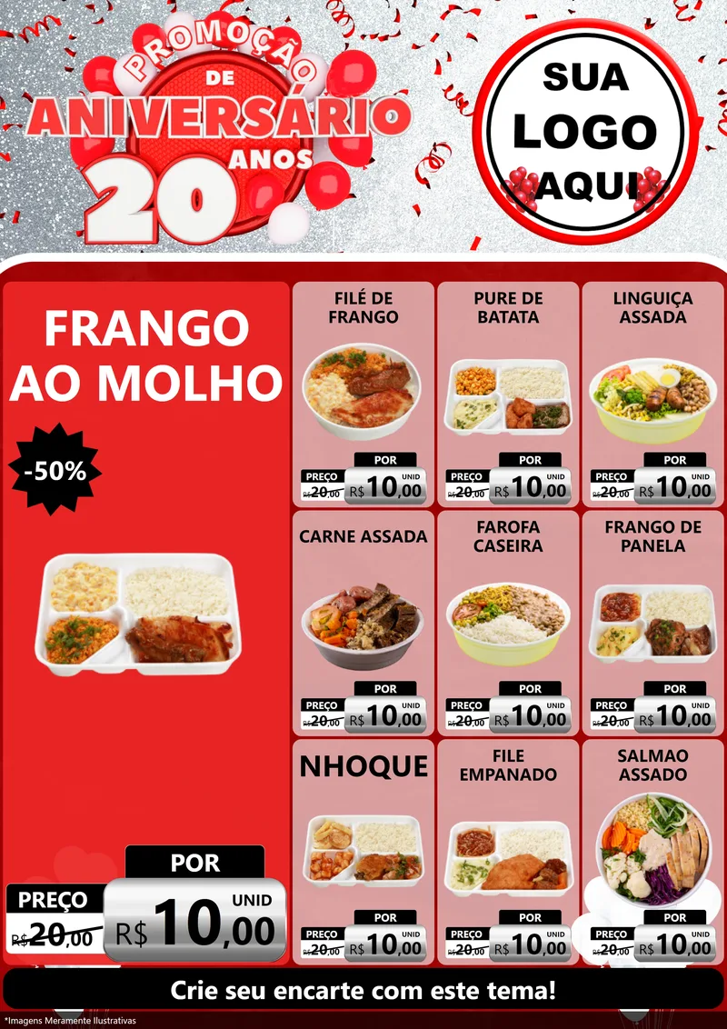Modelo de Encarte para Encarte A4 Vertical com o tema Promoção de Aniversário - 20 Anos para Restaurante