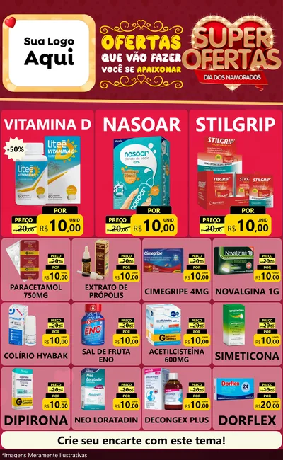 Modelo de Encarte para Encarte Grande com o tema Dia dos Namorados para Farmácia