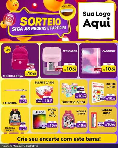 Modelo de Rede Social para Feed Instagram com o tema Sorteio para Papelaria