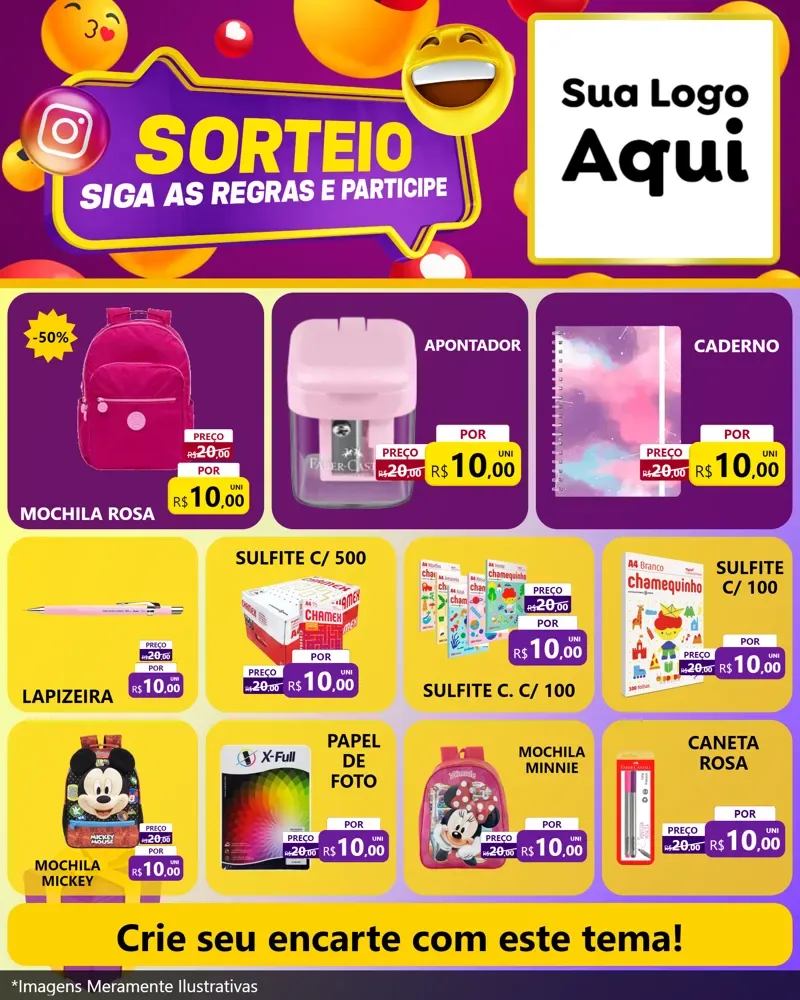 Modelo de Rede Social para Feed Instagram com o tema Sorteio para Papelaria