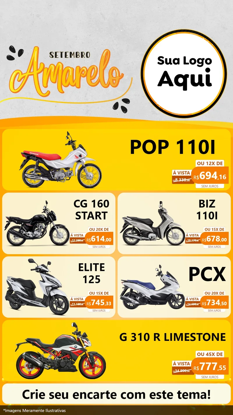 Modelo de TV para TV Vertical com o tema Setembro Amarelo para Concessionaria de Motos