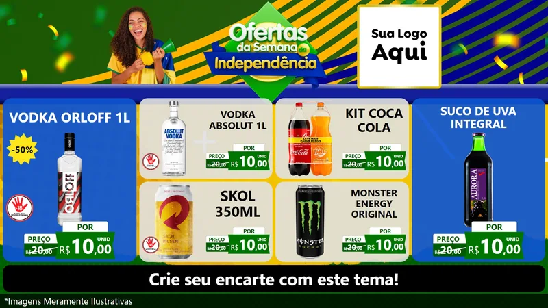 Modelo de TV para TV Horizontal com o tema Ofertas da Semana da Independência para Distribuidora de bebidas