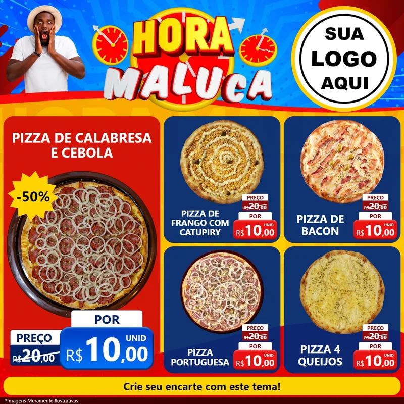 Modelo de Rede Social para Feed Facebook com o tema Hora Maluca para Pizzaria