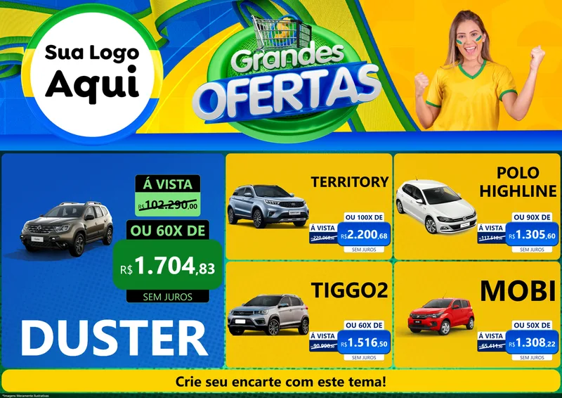 Modelo de Encarte para Encarte A4 Horizontal com o tema Grandes Ofertas para Concessionaria de Carros
