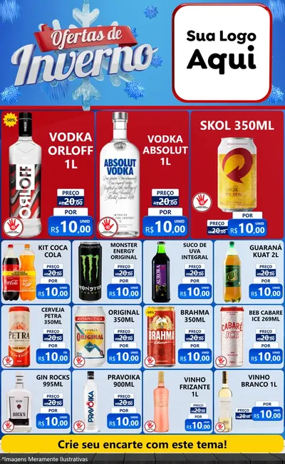 Modelo de Encarte para Encarte Grande com o tema Ofertas de Inverno para Distribuidora de bebidas