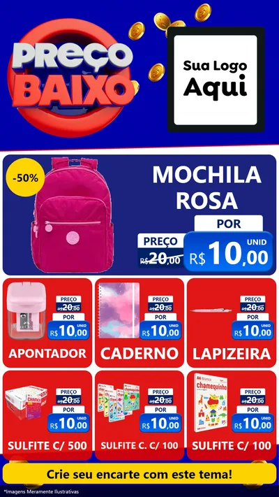 Modelo de Rede Social para Stories com o tema Preço Baixo para Papelaria
