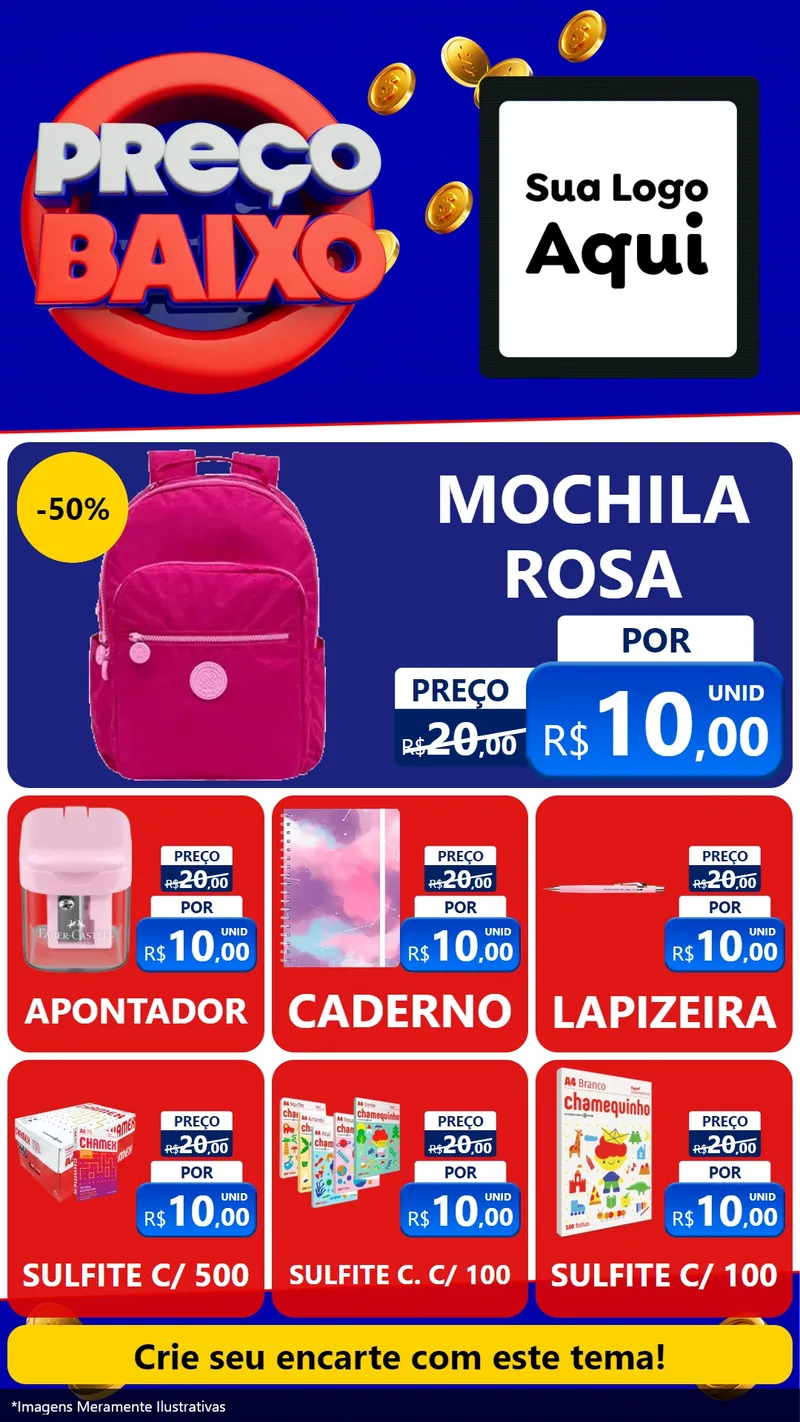 Modelo de Rede Social para Stories com o tema Preço Baixo para Papelaria