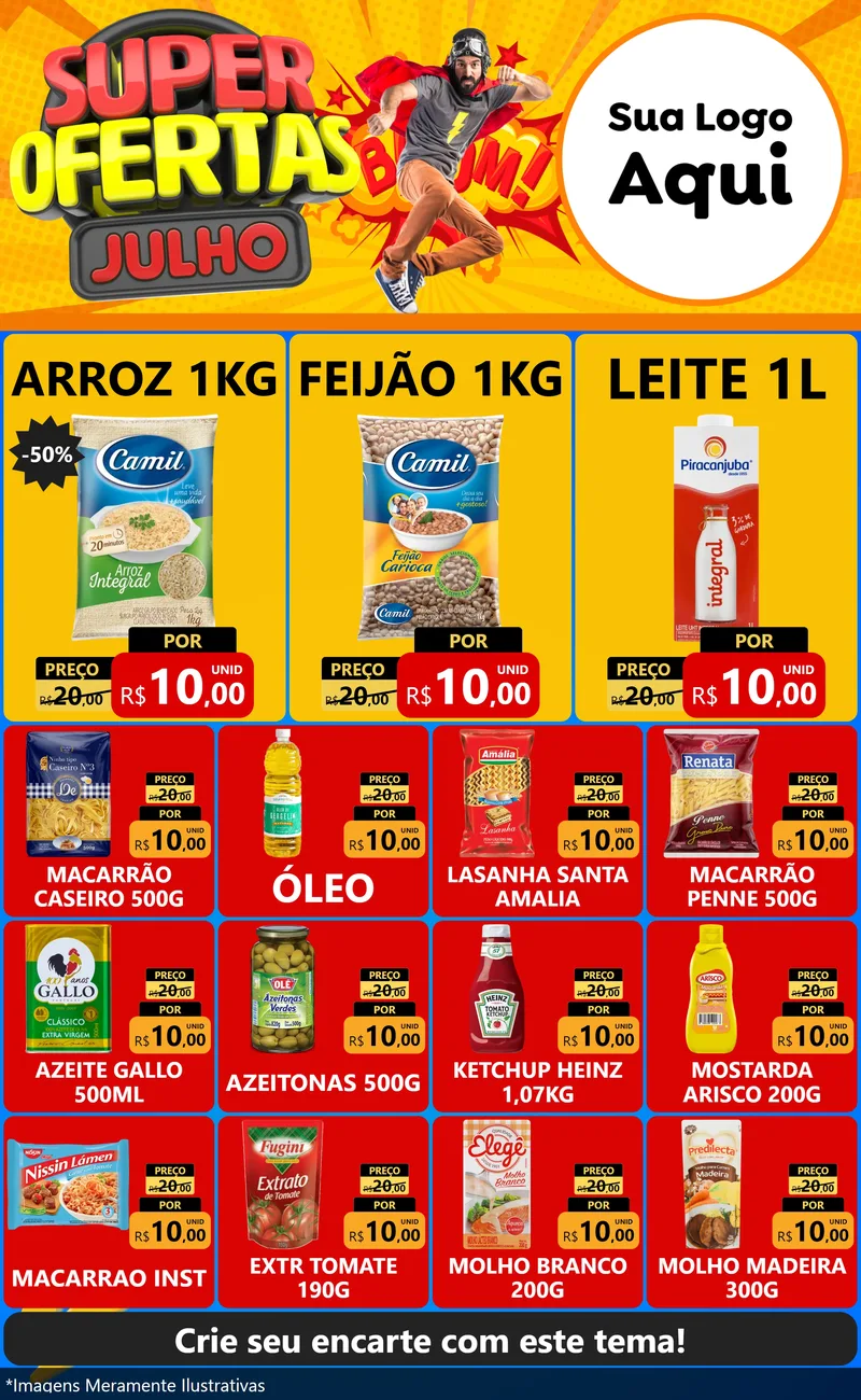 Modelo de Encarte para Encarte Grande com o tema Super Ofertas Julho para Supermercado