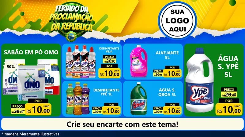 Modelo de TV para TV Horizontal com o tema Feriado da Proclamação da República para Produtos de Limpeza