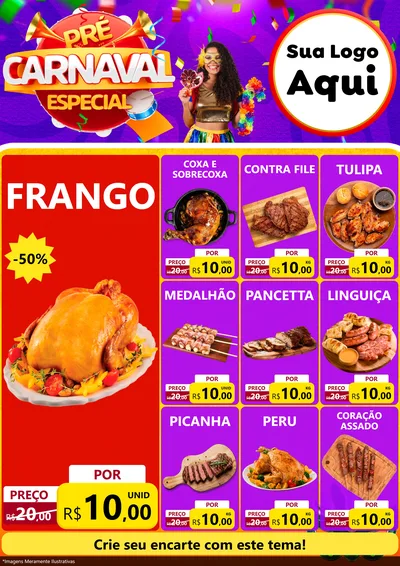 Modelo de Encarte para Encarte A4 Vertical com o tema Pré-Carnaval Especial para Assados