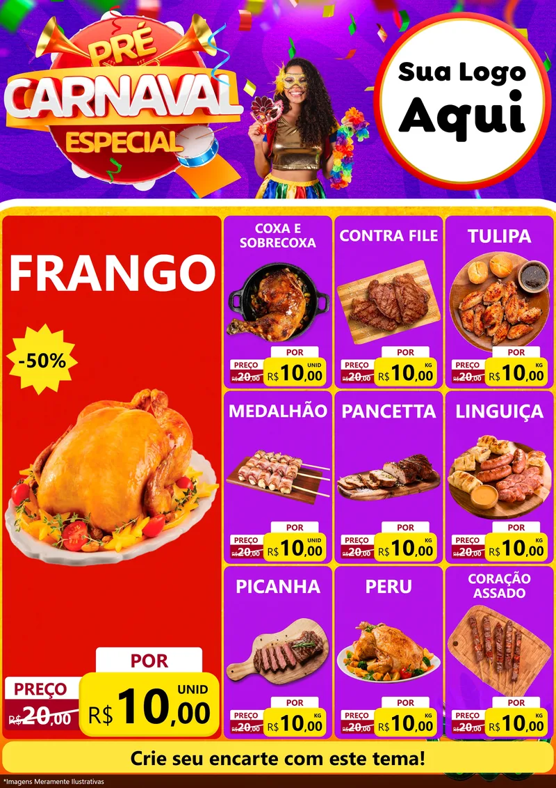 Modelo de Encarte para Encarte A4 Vertical com o tema Pré-Carnaval Especial para Assados