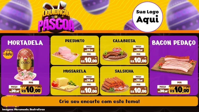 Modelo de TV para TV Horizontal com o tema Liquidação de Páscoa para Frios e Laticínios