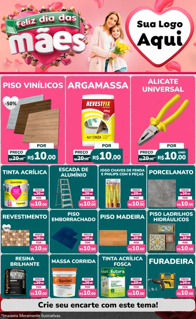Modelo de Encarte para Encarte Grande com o tema Feliz Dia das Mães para Material para Construção