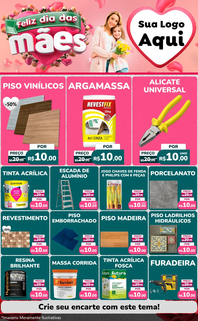 Modelo de Encarte para Encarte Grande com o tema Feliz Dia das Mães para Material para Construção