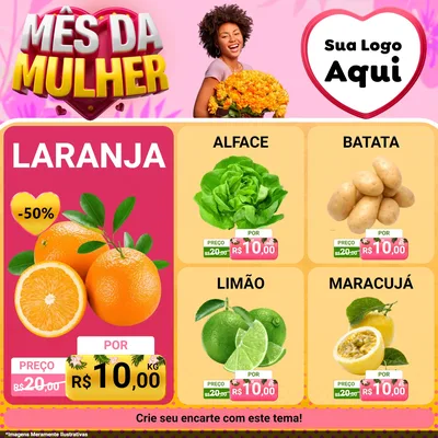 Modelo de Rede Social para Feed Facebook com o tema Mês da Mulher para Hortifrúti