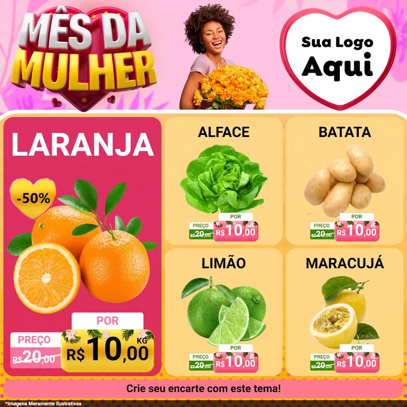 Modelo de Rede Social para Feed Facebook com o tema Mês da Mulher para Hortifrúti