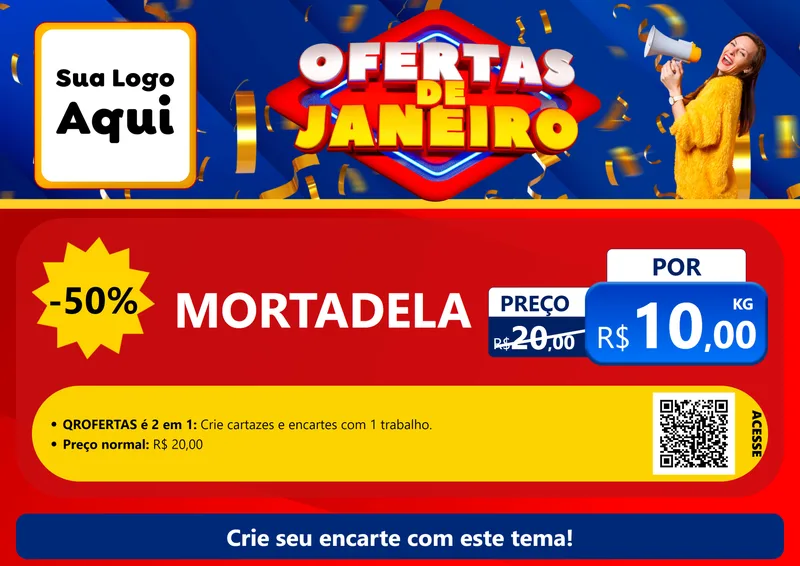 Modelo de Cartaz para Cartaz A4 Horizontal com o tema Ofertas de Janeiro para Frios e Laticínios