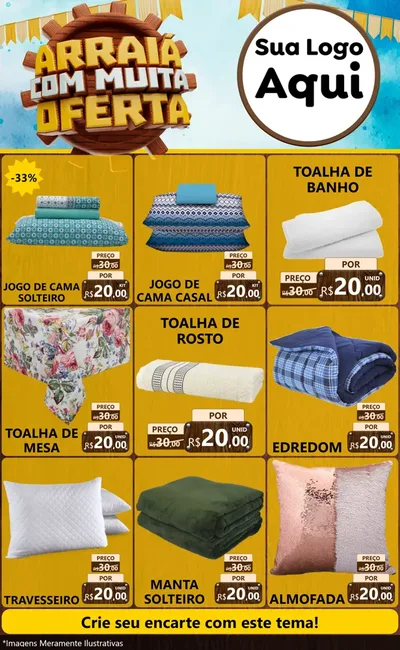Modelo de Encarte para Encarte Grande com o tema Ofertas de São João - Junina para Cama, Mesa e Banho
