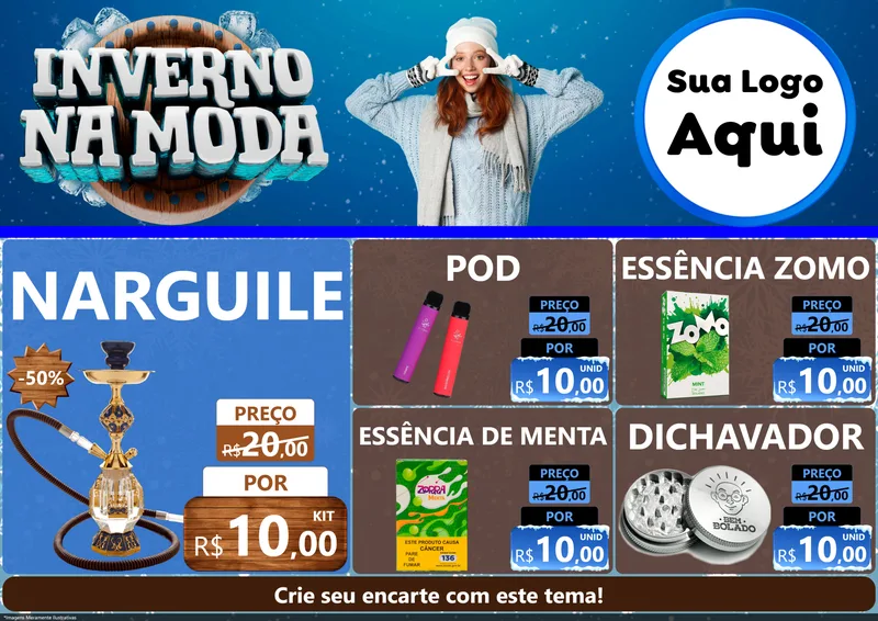 Modelo de Encarte para Encarte A4 Horizontal com o tema Inverno na Moda para Tabacaria