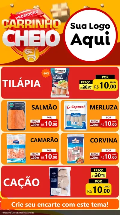Modelo de TV para TV Vertical com o tema Promoção carrinho cheio para Peixaria