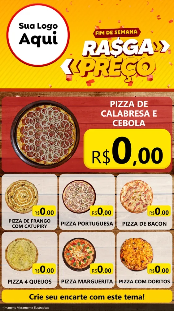 Modelo de Rede Social para Stories com o tema Fim de Semana Rasga Preços para Pizzaria