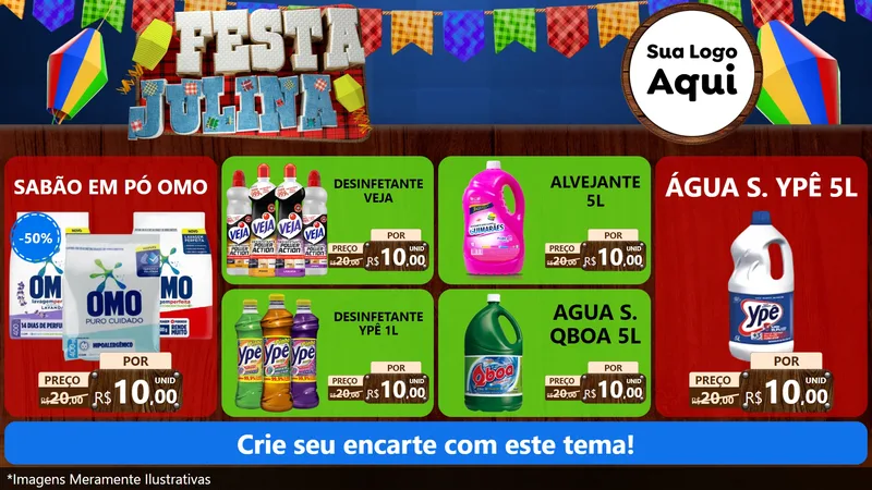 Modelo de TV para TV Horizontal com o tema Festa Julina para Produtos de Limpeza
