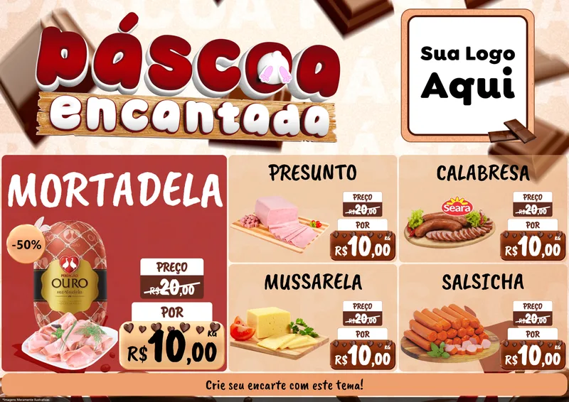 Modelo de Encarte para Encarte A4 Horizontal com o tema Páscoa Encantada para Frios e Laticínios