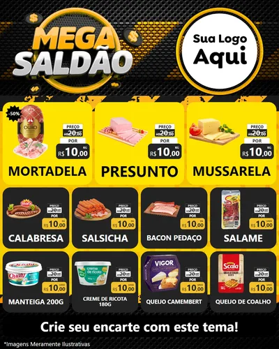 Modelo de Rede Social para Feed Instagram com o tema Mega Saldão para Frios e Laticínios