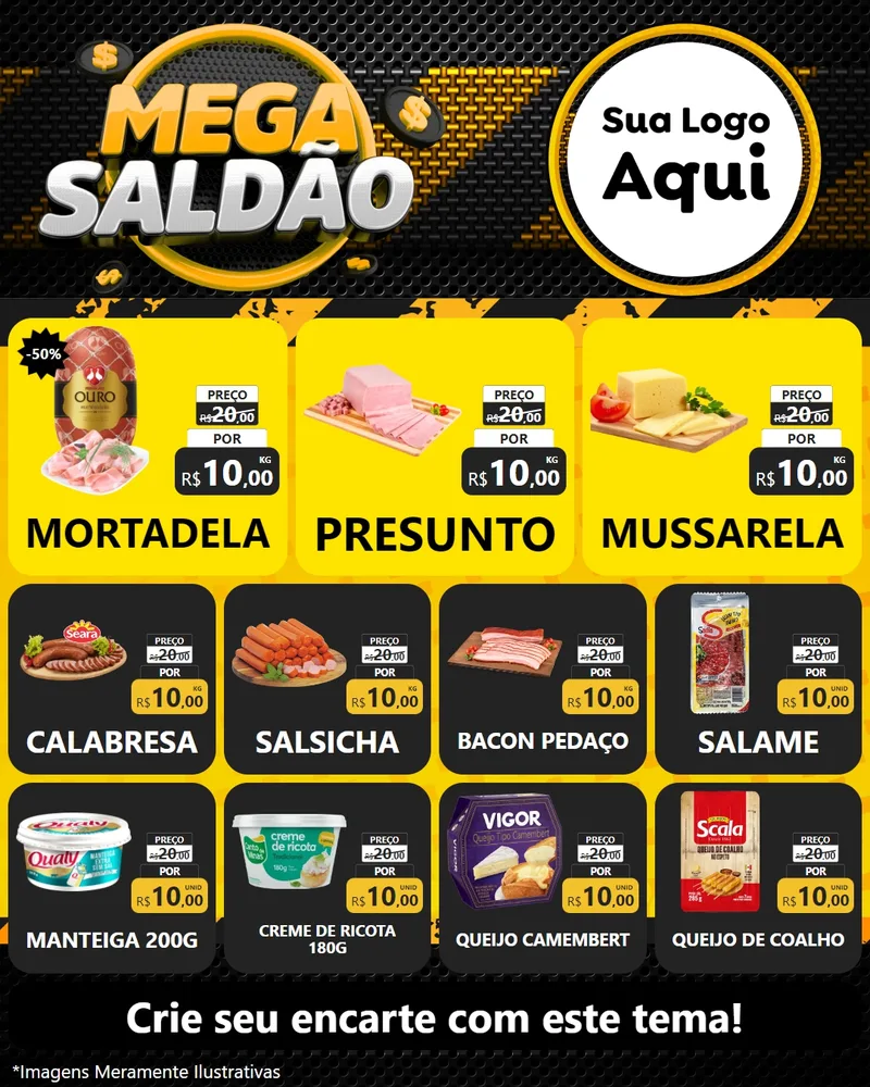Modelo de Rede Social para Feed Instagram com o tema Mega Saldão para Frios e Laticínios