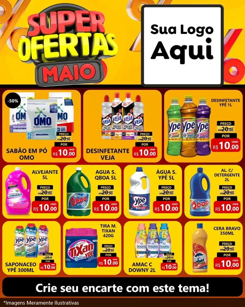Modelo de Rede Social para Feed Instagram com o tema Super Ofertas Maio para Produtos de Limpeza