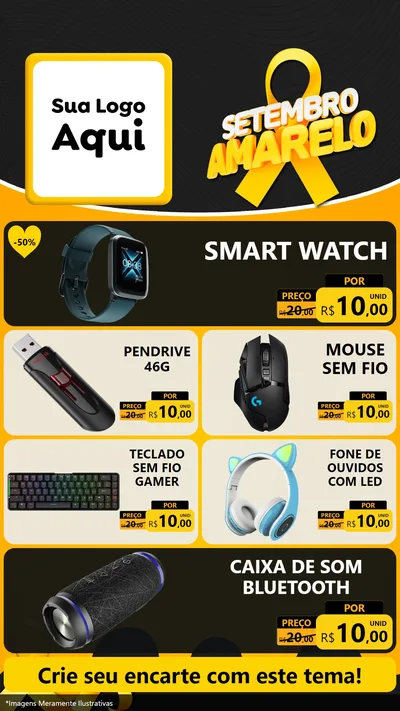 Modelo de TV para TV Vertical com o tema Setembro Amarelo para Informática