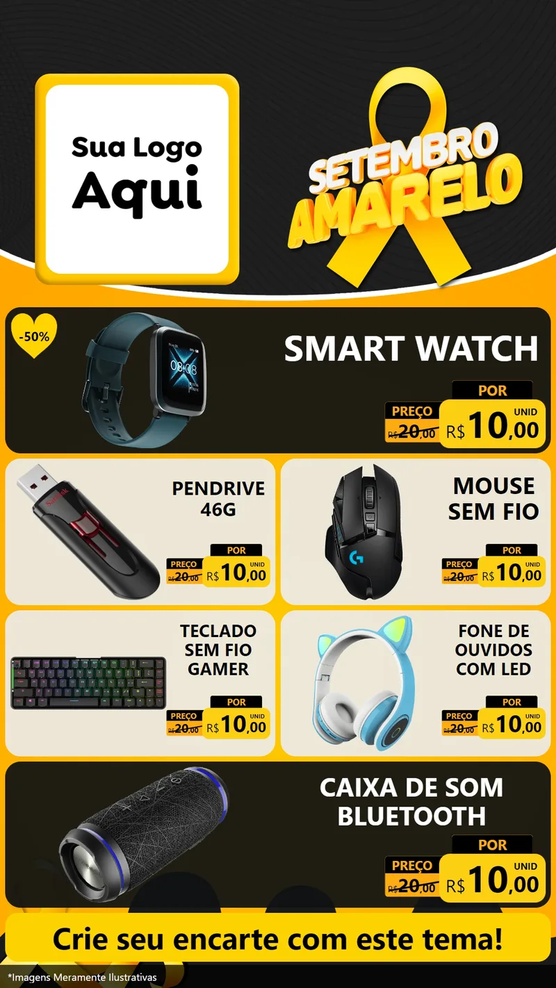 Modelo de TV para TV Vertical com o tema Setembro Amarelo para Informática