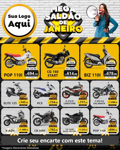 Modelo de Rede Social para Feed Instagram com o tema Mega Saldão de Janeiro para Concessionaria de Motos