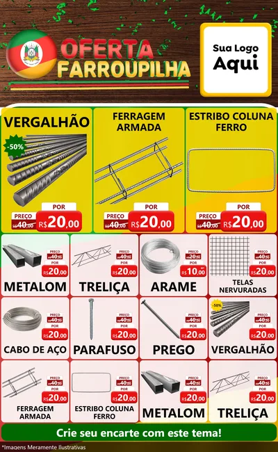 Modelo de Encarte para Encarte Grande com o tema Oferta Farroupilha para Ferragens