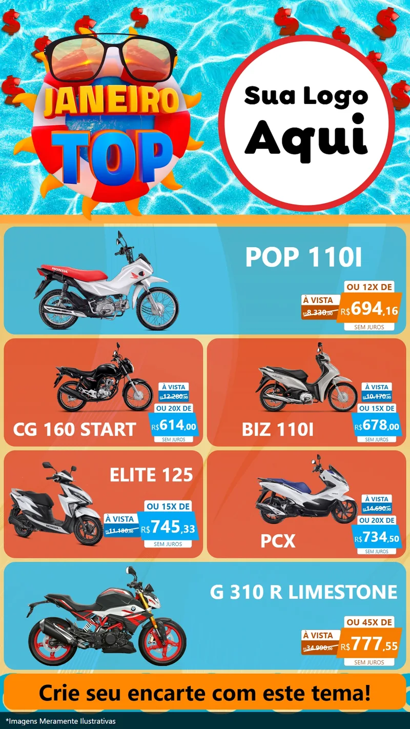 Modelo de TV para TV Vertical com o tema Janeiro Top para Concessionaria de Motos