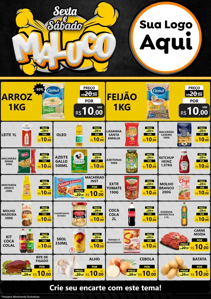 Modelo de Encarte para Encarte A4 Vertical com o tema Sexta e Sábado Maluco para Supermercado