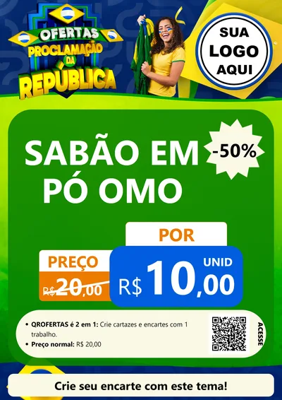 Modelo de Cartaz para Cartaz A4 Vertical com o tema Ofertas Proclamação da República para Produtos de Limpeza