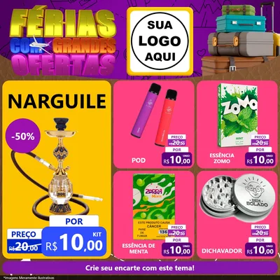 Modelo de Rede Social para Feed Facebook com o tema Férias com Grandes Ofertas para Tabacaria